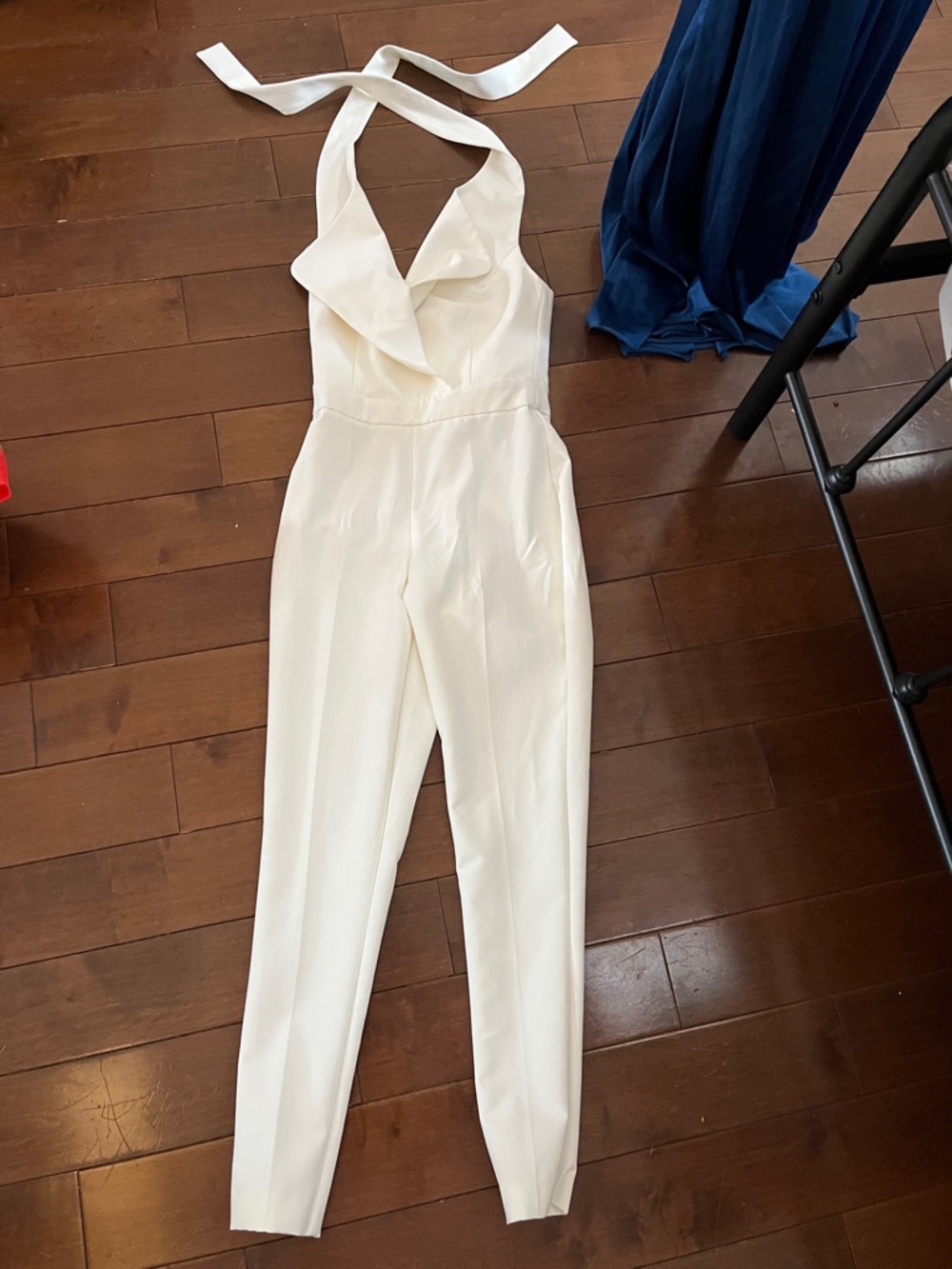 Designer White Halter Jumpsuit with Tailored Trousers